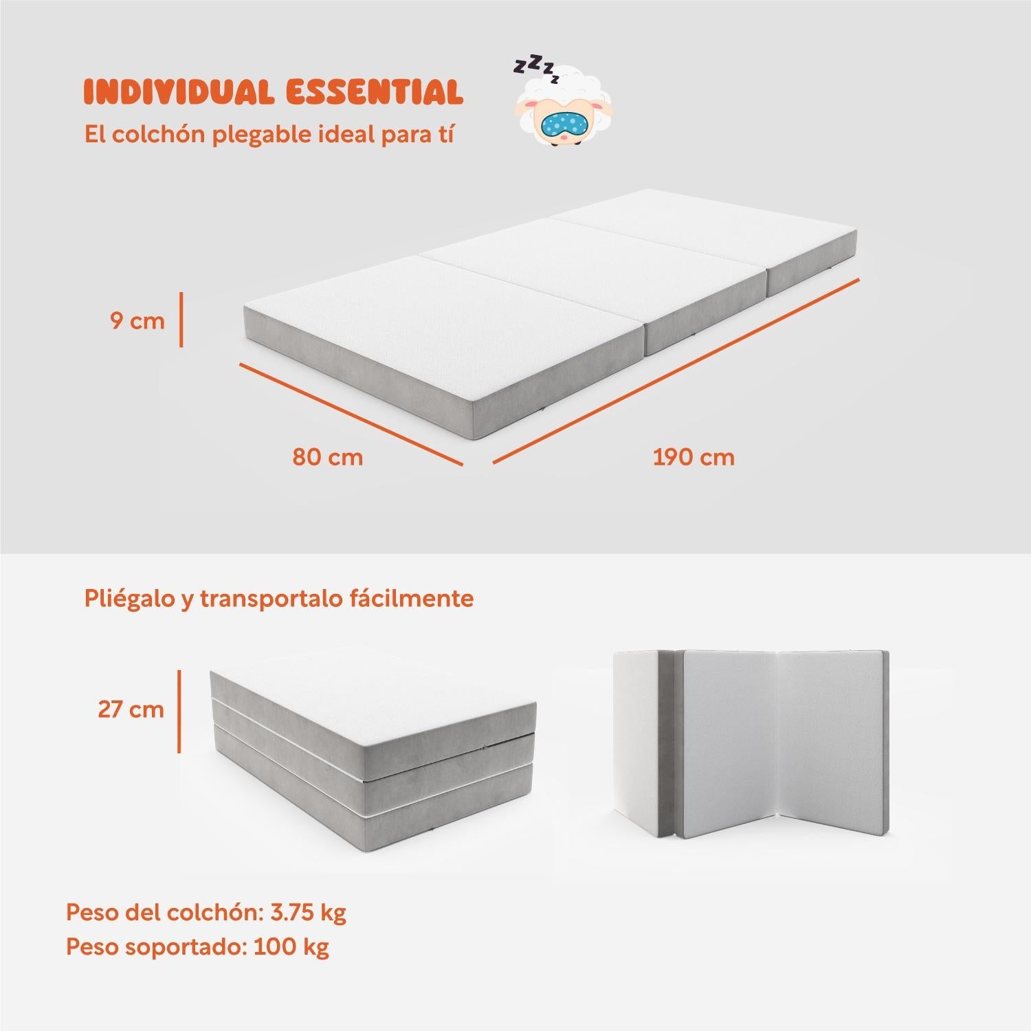 Colchón Individual 80 cm Colchoneta Plegable Con Maleta - ColorDreams