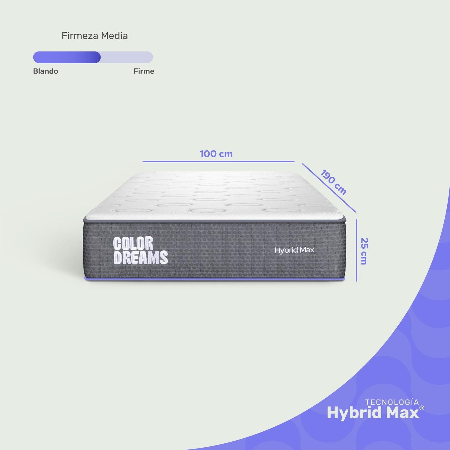 Colchón Individual ColorDreams | Híbrido 25cm| Firmeza Media - ColorDreams