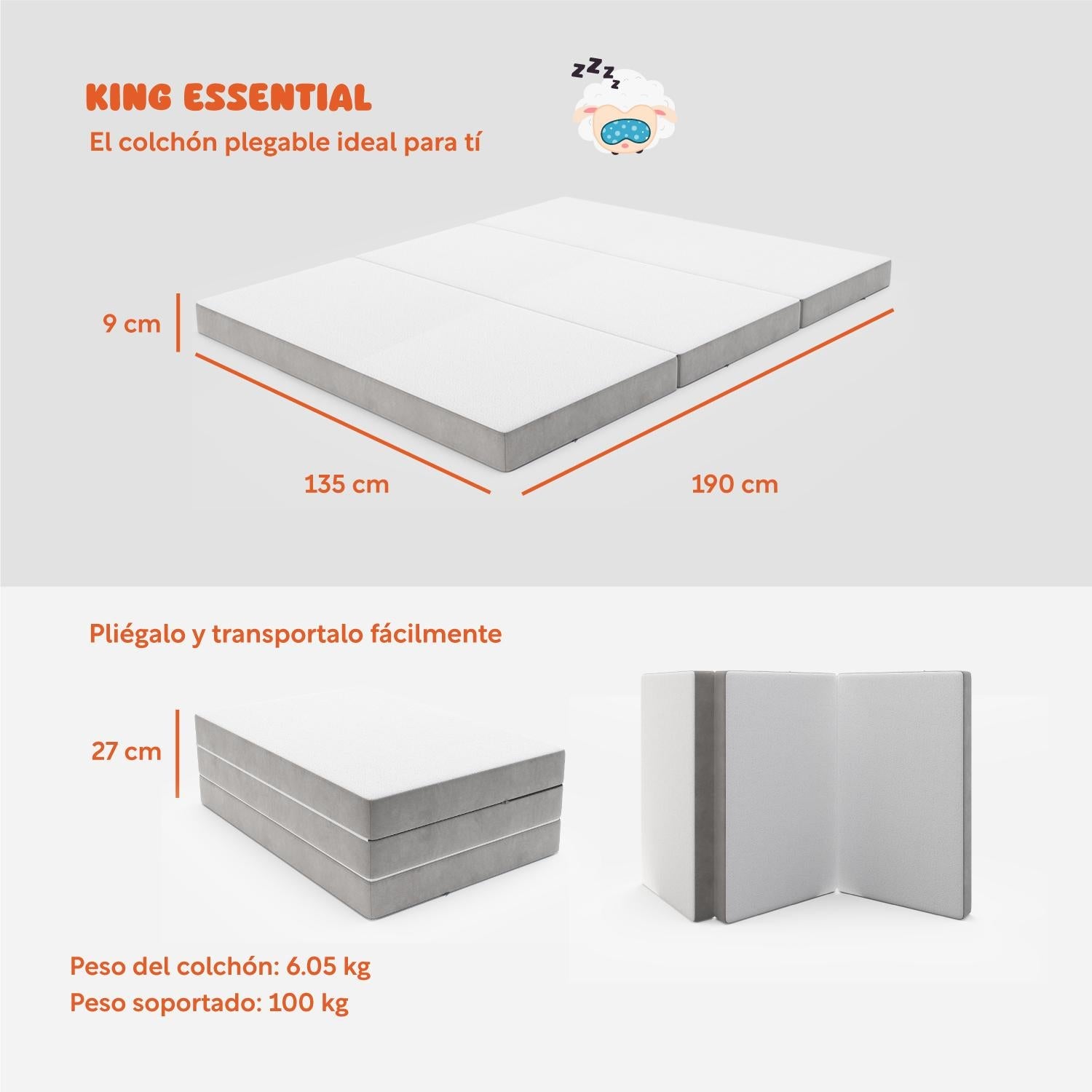 Colchón Matrimonial 135 cm Colchoneta Plegable Con Maleta - ColorDreams
