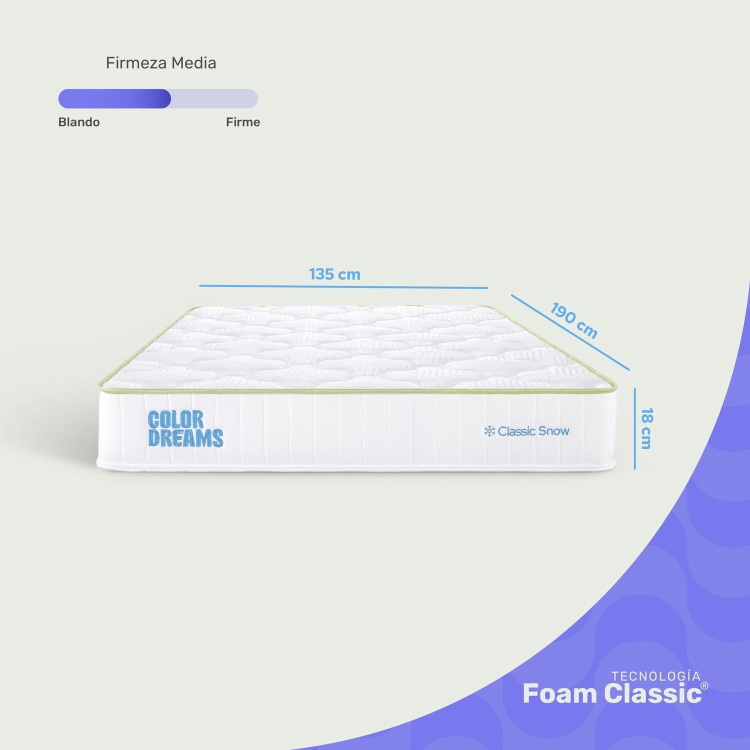 Colchón Matrimonial ColorDreams | MemoryFoam Snow 18cm |Caja - ColorDreams