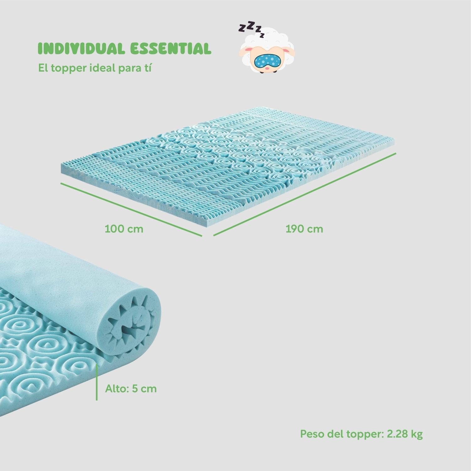 Colchoneta Topper Cubrecolchon Individual Memory Foam 5cm - ColorDreams