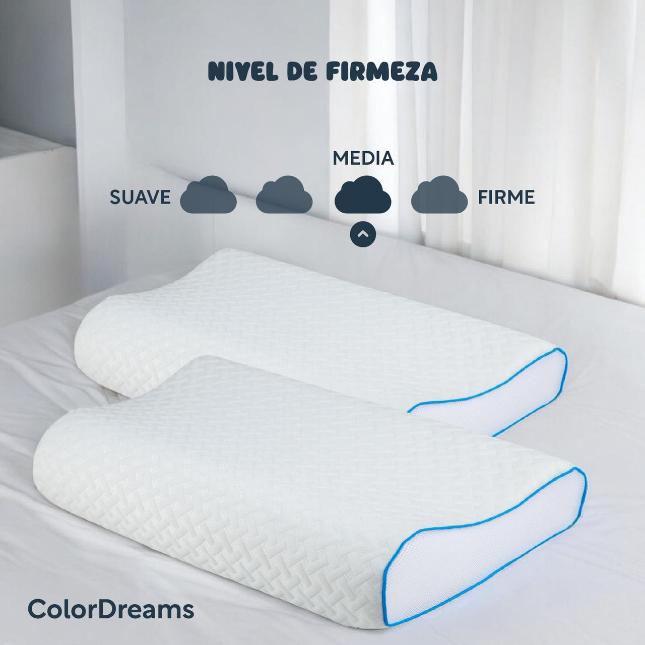 Almohada Ortopédica 2 Pzas Espuma Viscoelástica Colordreams