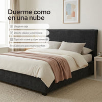 Cama Matrimonial ColorDreams | Madera Tapizada | 204x137 cm - ColorDreams