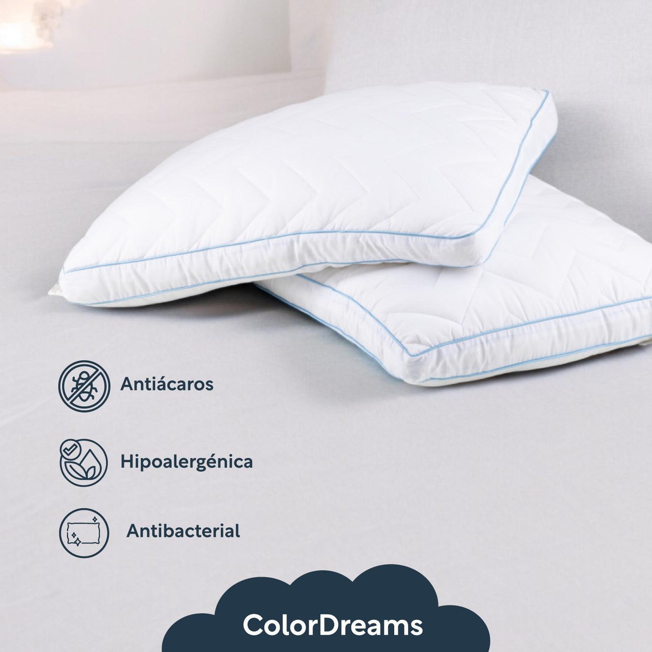 Almohada Fibra Poliéster 3D 2 Piezas Estándar Hipoalergénicas Colordreams