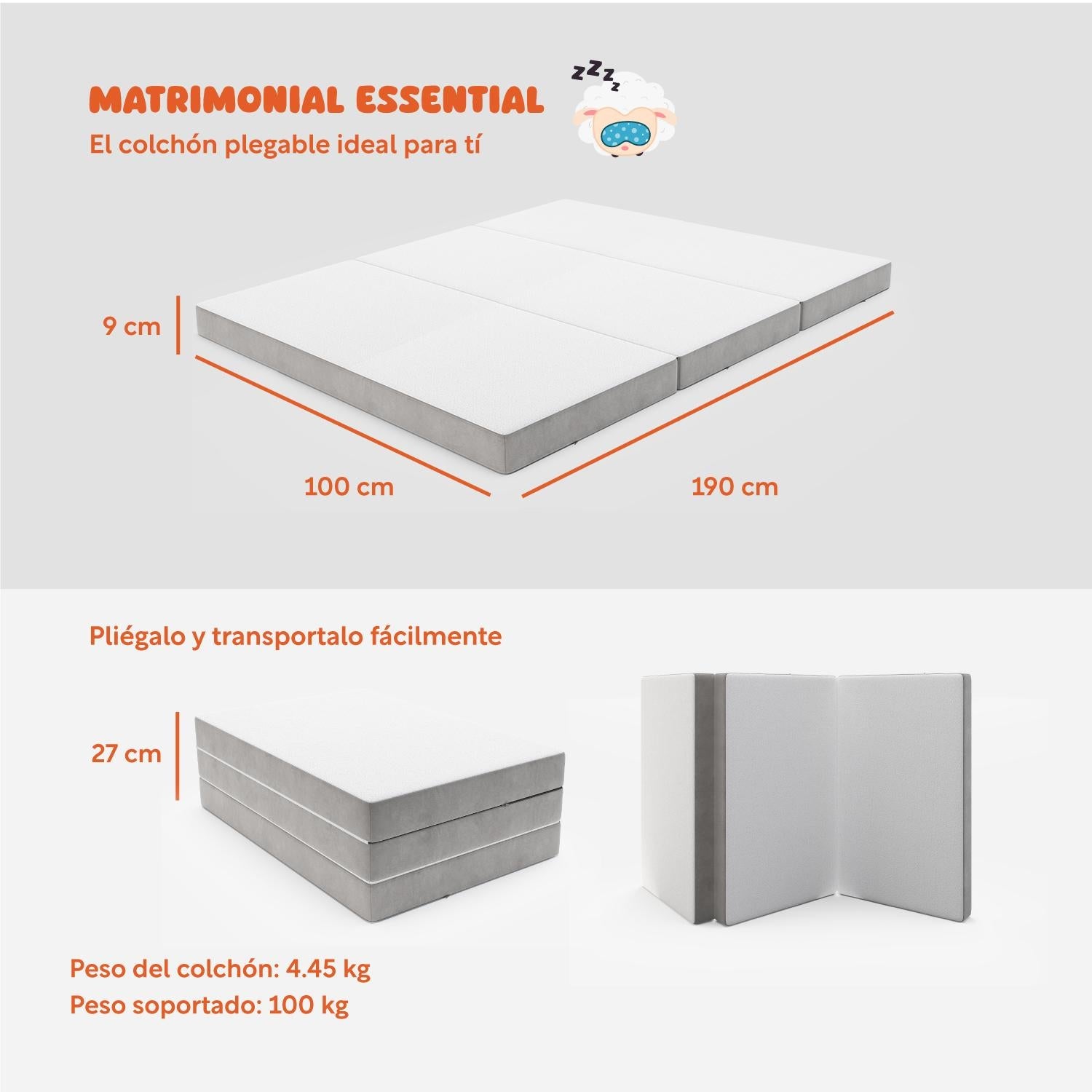 Colchón Individual 100 cm Colchoneta Plegable Con Maleta - ColorDreams