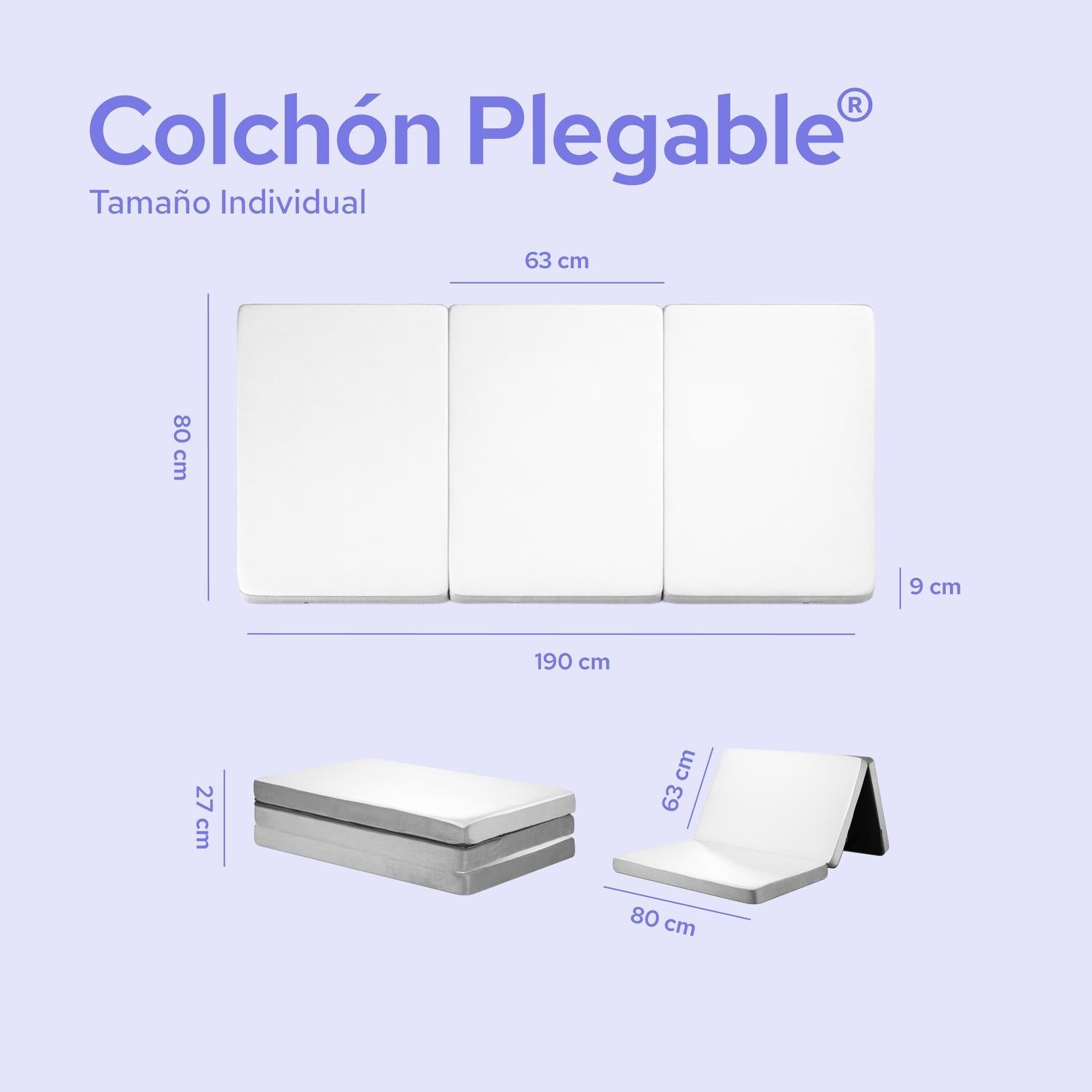 Colchón Individual 80 cm Colchoneta Plegable Con Maleta - ColorDreams