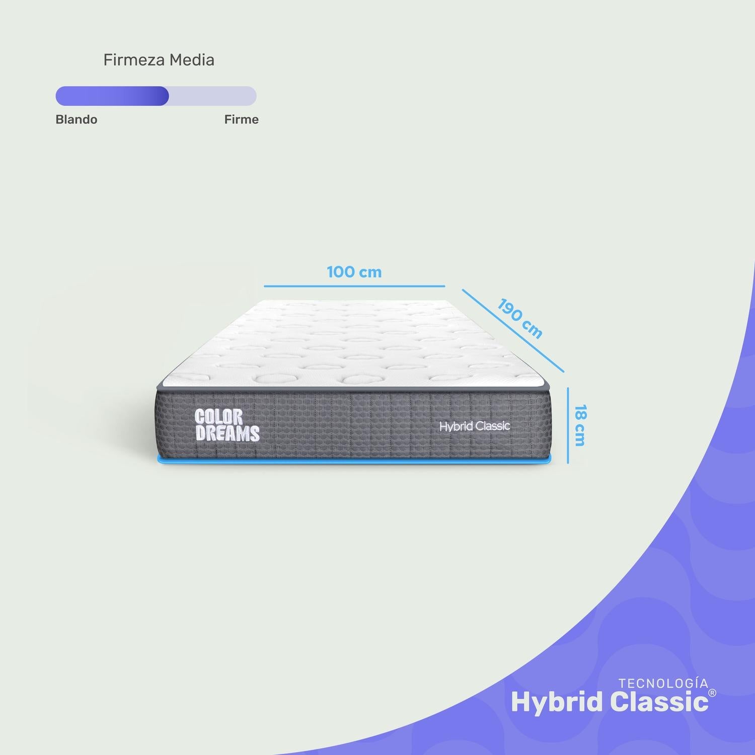 Colchón Individual Classic Hybrid 18cm - ColorDreams